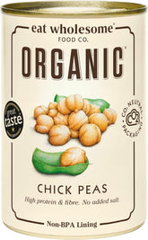 Eat Wholesome Organic Chickpeas, 400g (Pack of 12) - Cooked in Water, No Salt Added, 100% Natural, Protein Source, Vegan, BPA Free Lining and CO2 Neutral Packaging