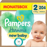 Pampers Harmony diapers size 2, 204 diapers, 4kg-8kg, gentle skin protection with 100% Pampers protection