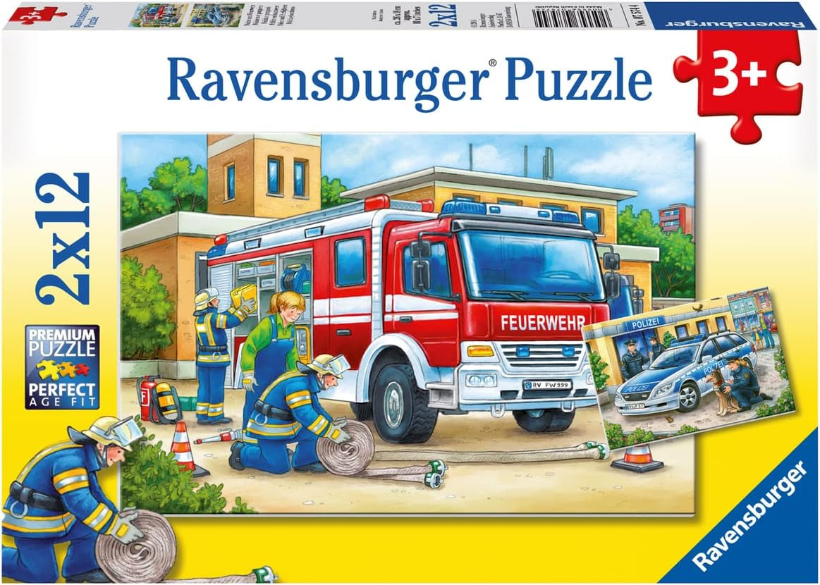Ravensburger Puzzle pentru copii - 07574 Poliția și pompierii - Puzzle pentru copii de la 3 ani, cu 2X12 piese Puzzle Naty Shop 07574 Poliția și brigada de pompieri