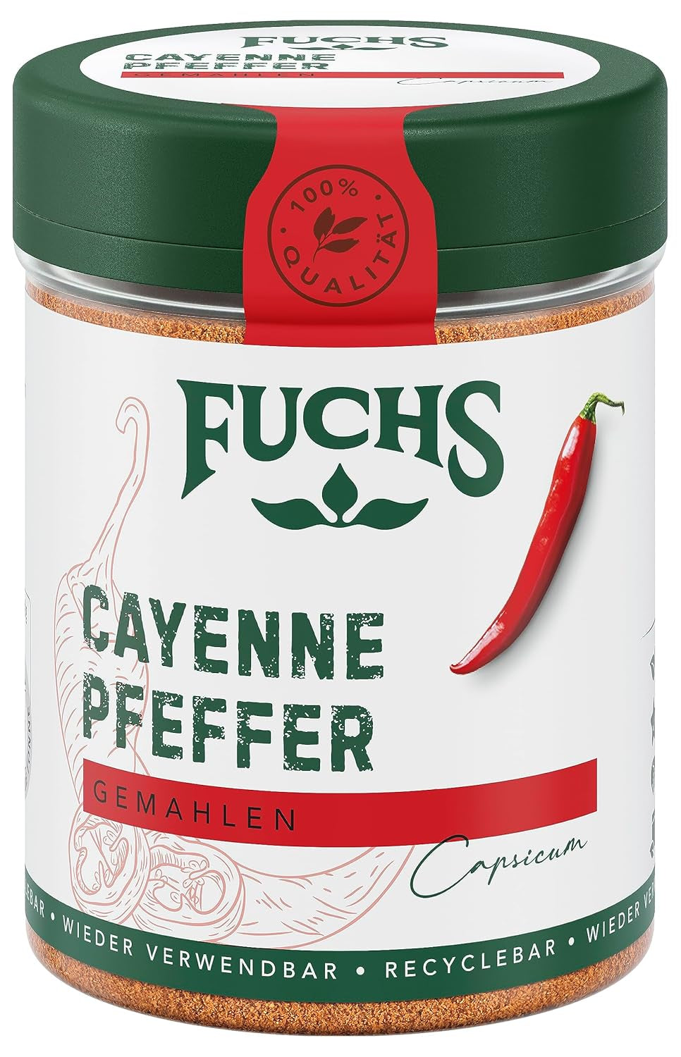 Fuchs Gewürze - Cayenne pepper gemahlen - for einen scharfen Geschmack in all kinds of dishes - natural ingredients - 60 g in wiederverwendbarer, recyclebarer Dose