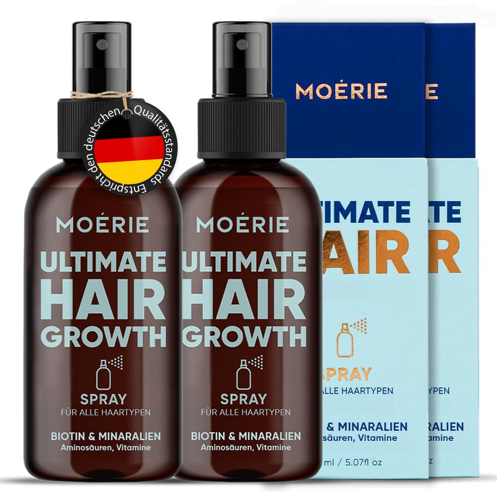 MOÉRIE Ultimate Mineral Hair Growth Spray pentru păr mai lung, mai gros și mai plin - cu biotină și cafeină - produse vegane pentru păr, fără parabeni, toate tipurile de păr, inversează căderea părului - aprovizionare pe 2 luni Ingrijirea parului Naty Shop Set dublu