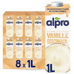 Alpro Vanilla Soy Milk 8x1L - Vegan And Rich In Calcium