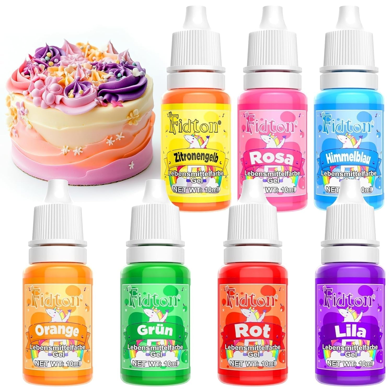 Lebensmittelfarbe Gel - Fidton 12 Farben Hochkonzentrierte Lebensmittelfarben, Food Coloring Set Für Lebensmittel Farben, Fondant, Essbare Tortendeko, Eier Färben, Backen, Glasur, Makronen - 6 Ml Naty Shop 10 Ml (7Er Pack) 7