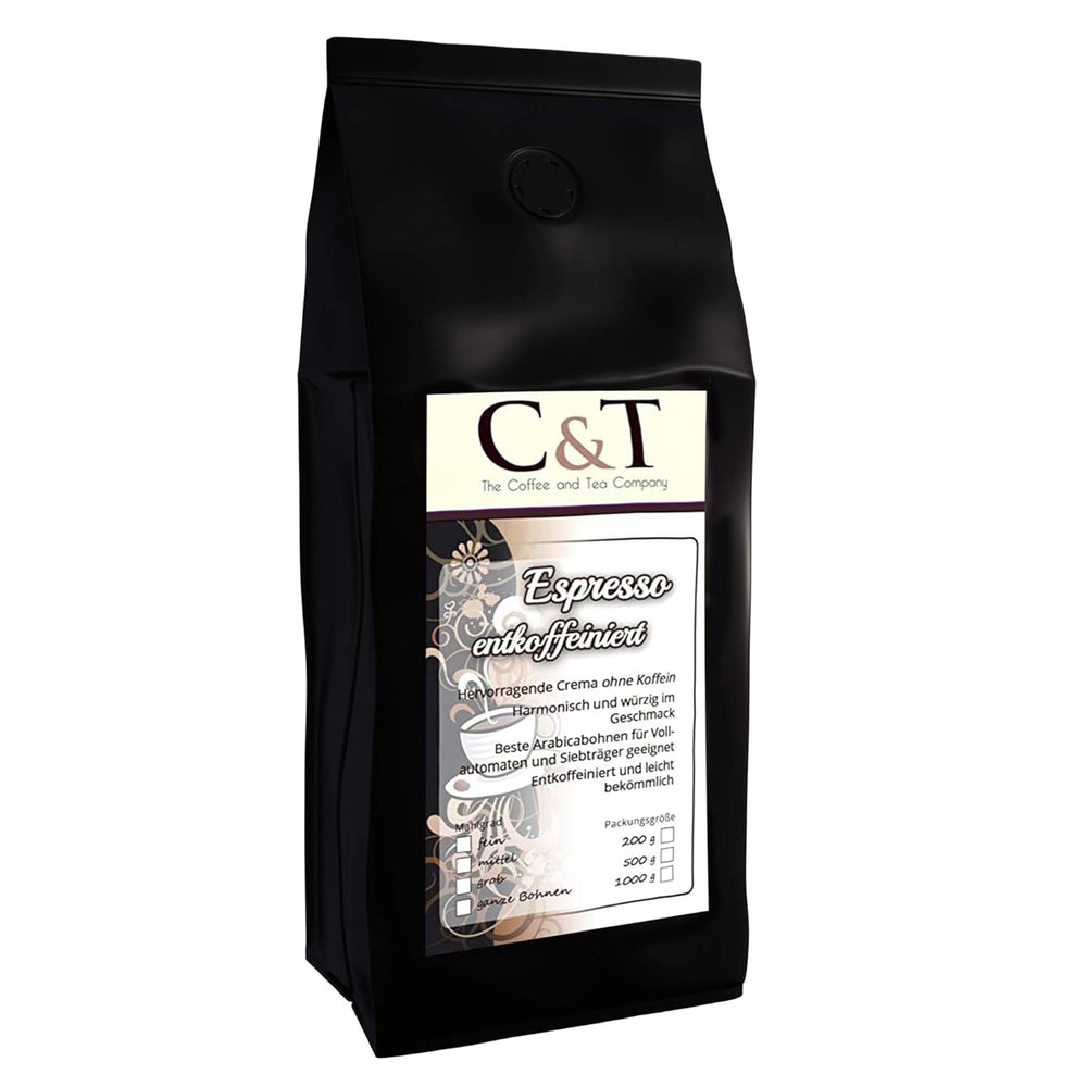 Kaffeebohnen Entkoffeiniert - CREMA - 200g Ganze Bohnen - für Kaffee-voll-automat, Espressovollautomat - Schonend Gerösteter Bohnen-Kaffee Säurearm Ohne Koffein Blend