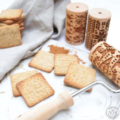 ScrapCooking 3798 Set Rulouri de Biscuiți Crăciun – 3 Mini Rulouri de Biscuiți din Lemn cu Motive – Decorațiuni în Relief – Formă de Biscuiți Sablată