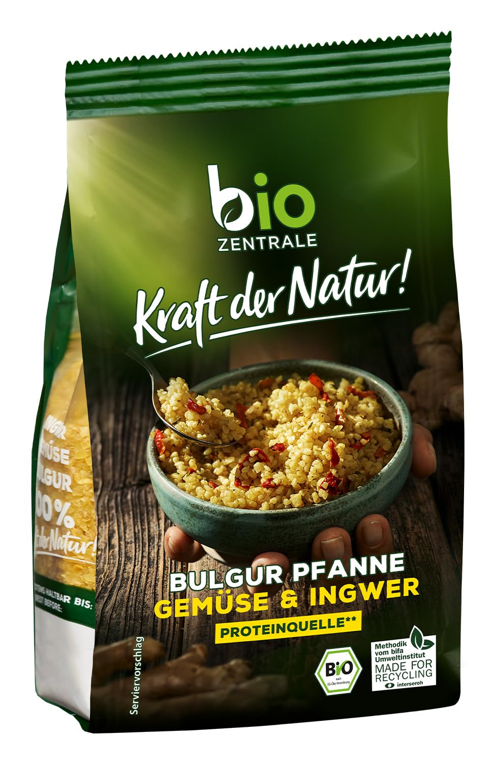 Biozentrale Bulgur in tray with vegetables and ginger | 200 g perfect for a quick takeaway meal | source of vegan protein | easy to prepare