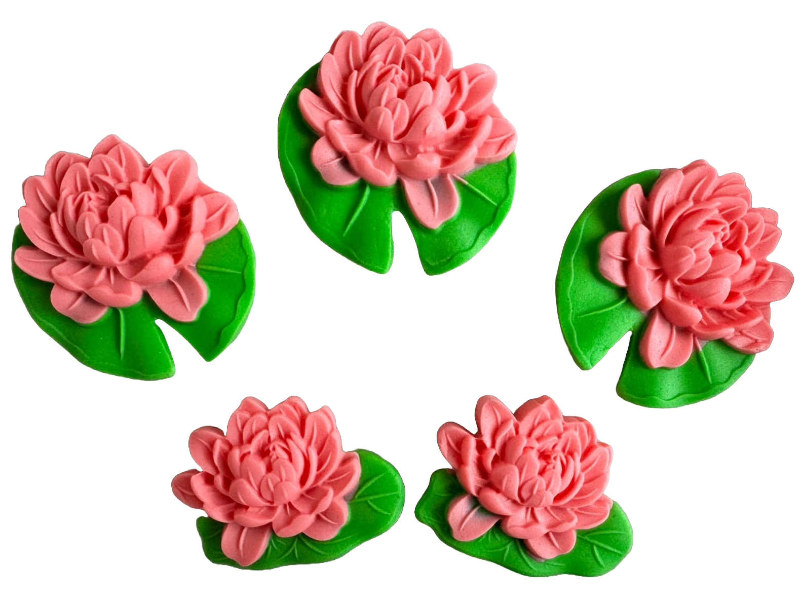 Set 5 decoratiuni comestibile din pasta de zahar, Nuferi roz Decoratiuni din Pasta de Zahar Naty Shop