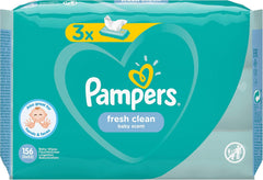 Pampers Fresh Clean Baby Wipes 81688041, 3x52 Pieces, (Baby Wipes, Plastic Bag, Girl/Boy, Turquoise, White, Germany, 896.7g)