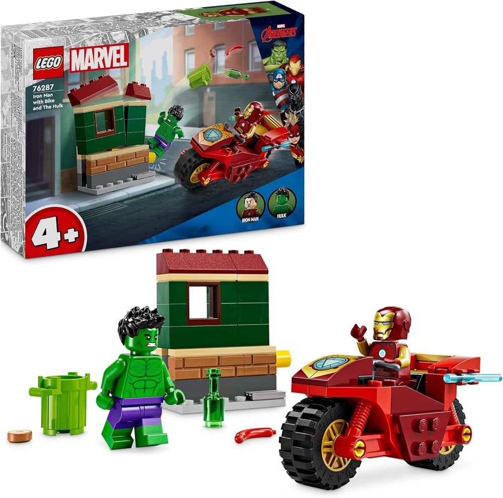 LEGO Marvel Iron Man with Bike and Hulk, Superhero Building Toy for Kids, Bike and Minifigure Collection Set, Gift for Girls and Boys 4 Years Old 76287 Building Sets Besuche den LEGO-Store Default Title