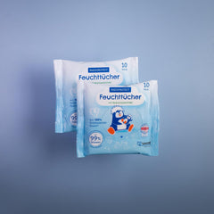 Șervețele umede PAEDIPROTECT pentru bebeluși 1 x 10 bucăți, șervețele umede cu apă pentru bebeluși sensibili cu 99% apă, fără parfum, pentru pielea delicată a bebelușilor și copiilor, cu extract de cocos, fără microplastic, vegane (pachet de 5)