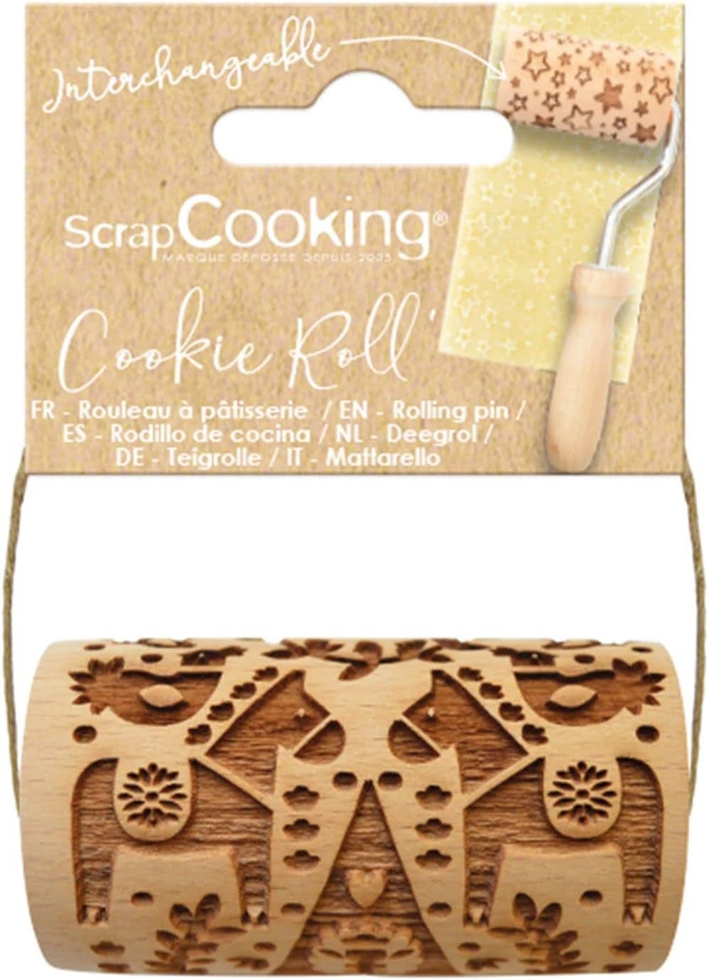 SCRAP COOKING - Mini-Holzrolle "Christmas Déco" – Deko mit eingravierten Abdrücken in Relief – Backform für Dekoration von Keksen, Sandgestrahlt, Keksen – 5306