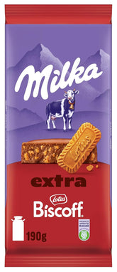 Milka Extra Biscoff Chocolate – Alpine milk chocolate with crunchy pieces of Lotus Biscoff biscuits – 190g