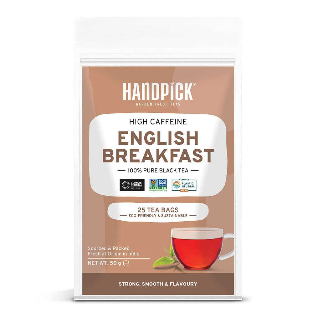 HANDPICK, pliculețe de ceai verde (100 pliculețe) Fără gluten și ceai verde pur | Pliculețe rotunde de ceai verde, fără adeziv, fără înălbitor, fără sfori | Ceai fierbinte/Kombucha sau infuzat la rece | Ceai verde