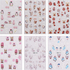 JMEOWIO Nagelsticker Weihnachten 6 Blatt Nail Art Sticker Selbstklebend Nagelaufkleber Schneeflocke Winter Urlaub Süß Dekoration Nageldesign Zubehör
