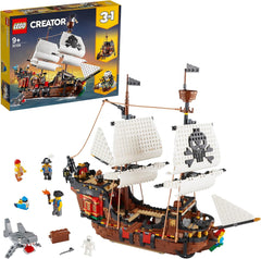 LEGO Creator 3-in-1 Pirate Ship Set, Toy with 3 Build Options, Build a Pirate Tavern or Skull Pirate Island, Includes 3 Minifigures for Role-Playing Adventures 31109 Building Sets Besuche den LEGO-Store Standard Packaging
