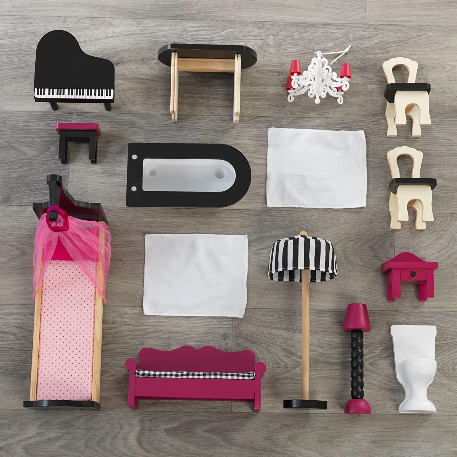 Casă de păpuși din lemn Kidkraft Amelia cu mobilier și accesorii, set de joacă cu balcon și lift pentru păpuși de 30 cm, jucărie pentru copii de la 3 ani, 65093 Casute de papusi Naty Shop