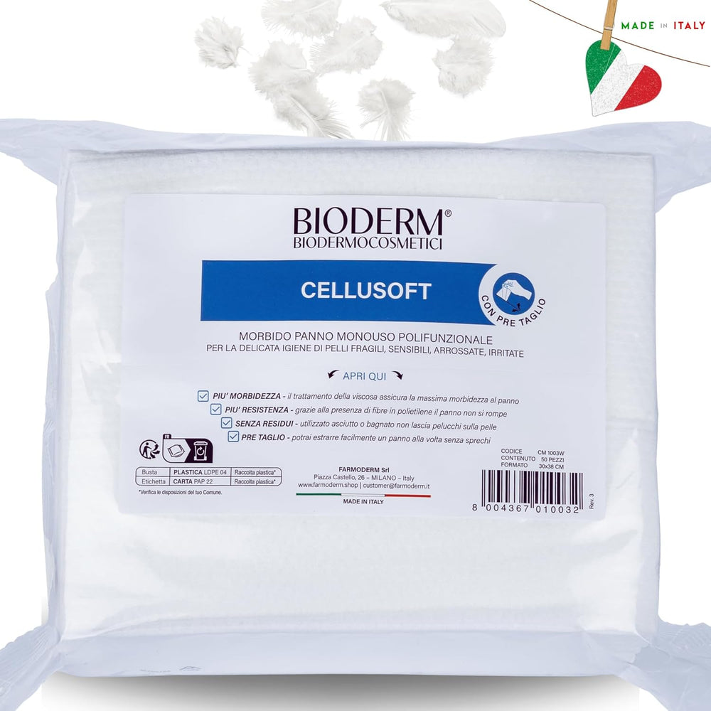 BIODERM Cellusoft - soft, multifunctional, disposable viscose and polyester wet wipes - multifunctional wipes for the delicate hygiene of sensitive and reddened skin of the elderly and children - 30 x 38 cm (50