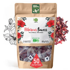 ORIGEENS CEAI DE HIBISCUS BIO Calitate premium - 50 pliculeÈe | Flori de hibiscus uscate bio pentru ceai, ceai de fructe, ceai rece, ceai karkade | Ceai de hibiscus pentru curÄ de detoxifiere Èi drenaj