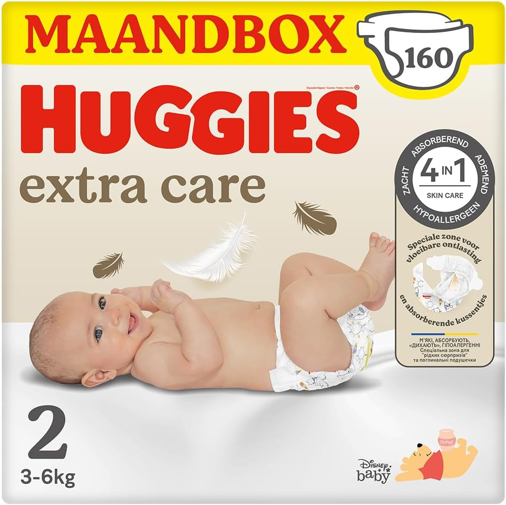 Huggies Extra Care Baby Diapers, Size 2 (3-6kg), Super Absorbent, Disney Design, Bulk Pack, 160
