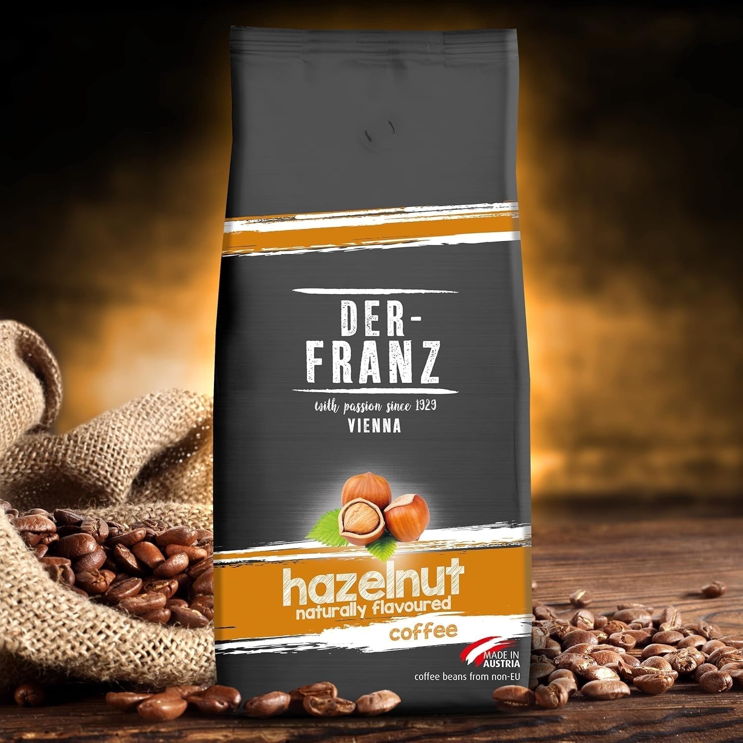 Cafea Der-Franz, amestec de Arabica și Robusta, prăjită, boabe întregi aromate cu alune naturale UTZ Cafea Naty Shop