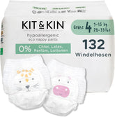 Kit & Kin Premium Eco Diapers, Size 4 (9-16kg), 132 Diapers, Plant Based & Hypoallergenic, Reliable Leak Protection, Vegan & Cruelty Free