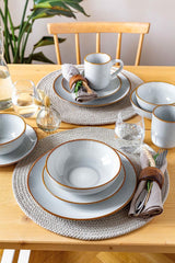 MÄSER Mabella, Set de veselă vintage pentru 4 persoane, Serviciu combinat de 20 de piese cu glazură reactivă rafinată și margine fină maro, Gresie, Gri-Bej