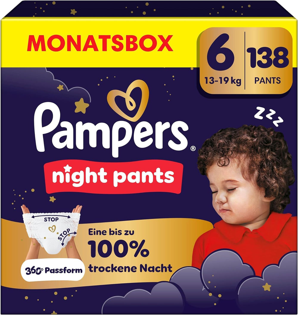 Pampers Night Pants size 6 diapers, 138 pieces, 13kg-19kg, provide extra protection for the whole night.
