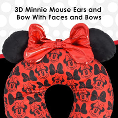 Ful Concept One Disney Minnie Mouse Pernă de gât de călătorie cu urechi 3D și arc pentru avion, mașină și birou, confortabilă și respirabilă, roșu / negru Perne calatorie Naty Shop
