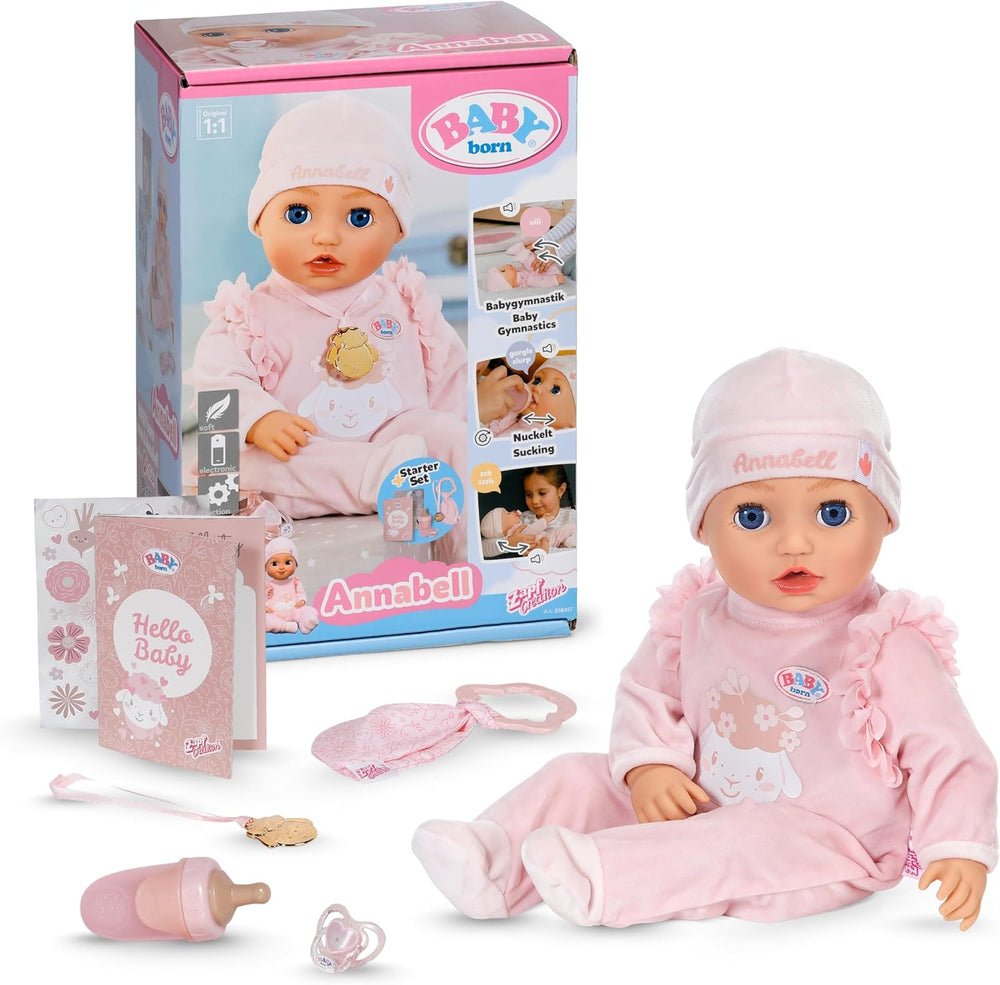 BABY Born Annabell 43 cm - Păpușă moale cu 7 funcții electronice și sunet - Potrivită pentru copii cu vârsta de la 3 ani în sus - Păpușa include accesorii - Necesită baterii