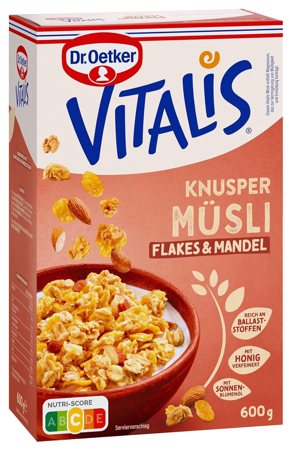 Dr. Oetker Vitalis Crunchy Flakes: Crunchy muesli with corn flakes and almond pieces, pack of 5 (5 x 600g)