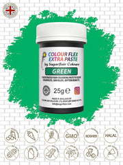 Colorant alimentar Sugarflair Colourflex Extra Paste Verde - Colorant alimentar comestibil pentru cremă de unt, ciocolată, pastă de zahăr, glazură, fondant, mixuri pentru prăjituri, aluat și multe altele - 25g
