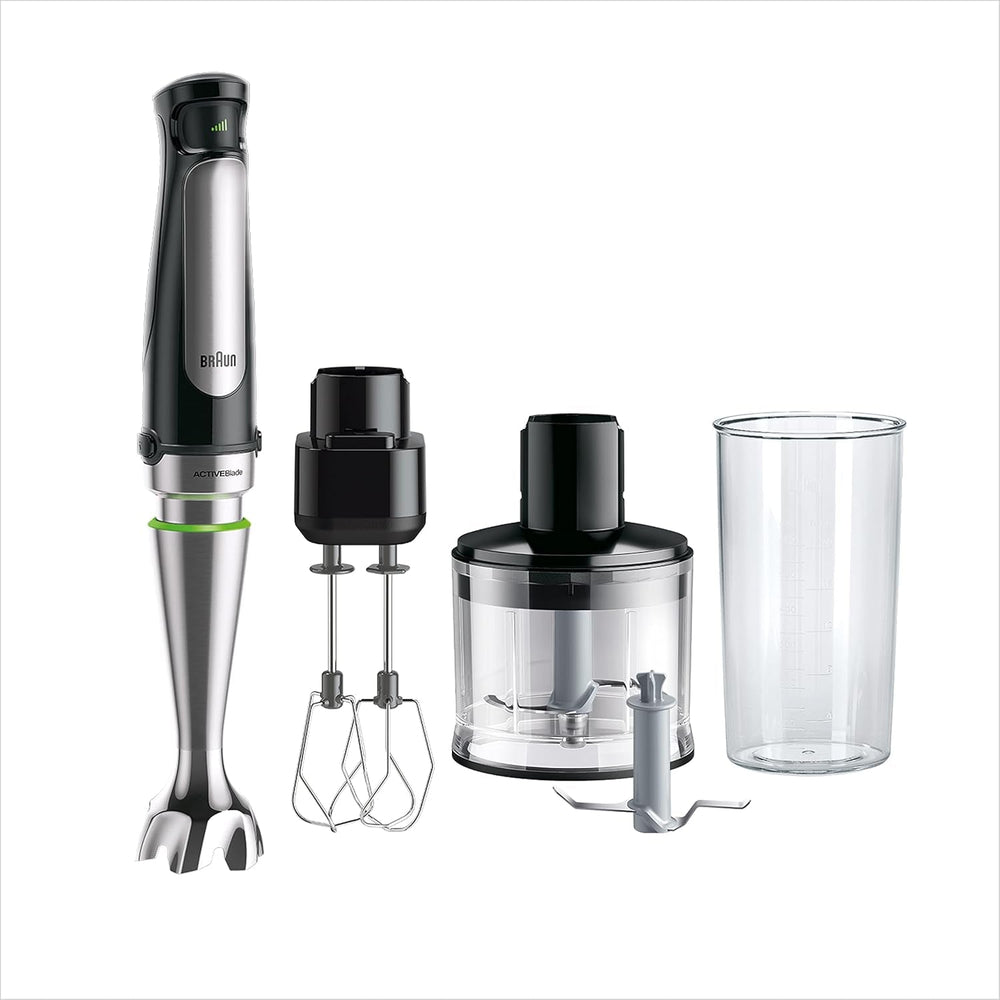 Braun Household Hogar Multiquick 7 Mixer, Spritzschutz, Spülmaschinenfest, Bpa-Frei, 600 Ml, Zerkleinerer 500 Ml, Eisklinge, MQ 7035XBI, 1000 W, Schwarz, MQ7035XBI Kitchen Naty Shop 4 Zubehörteile 7035X | 3 Accessories