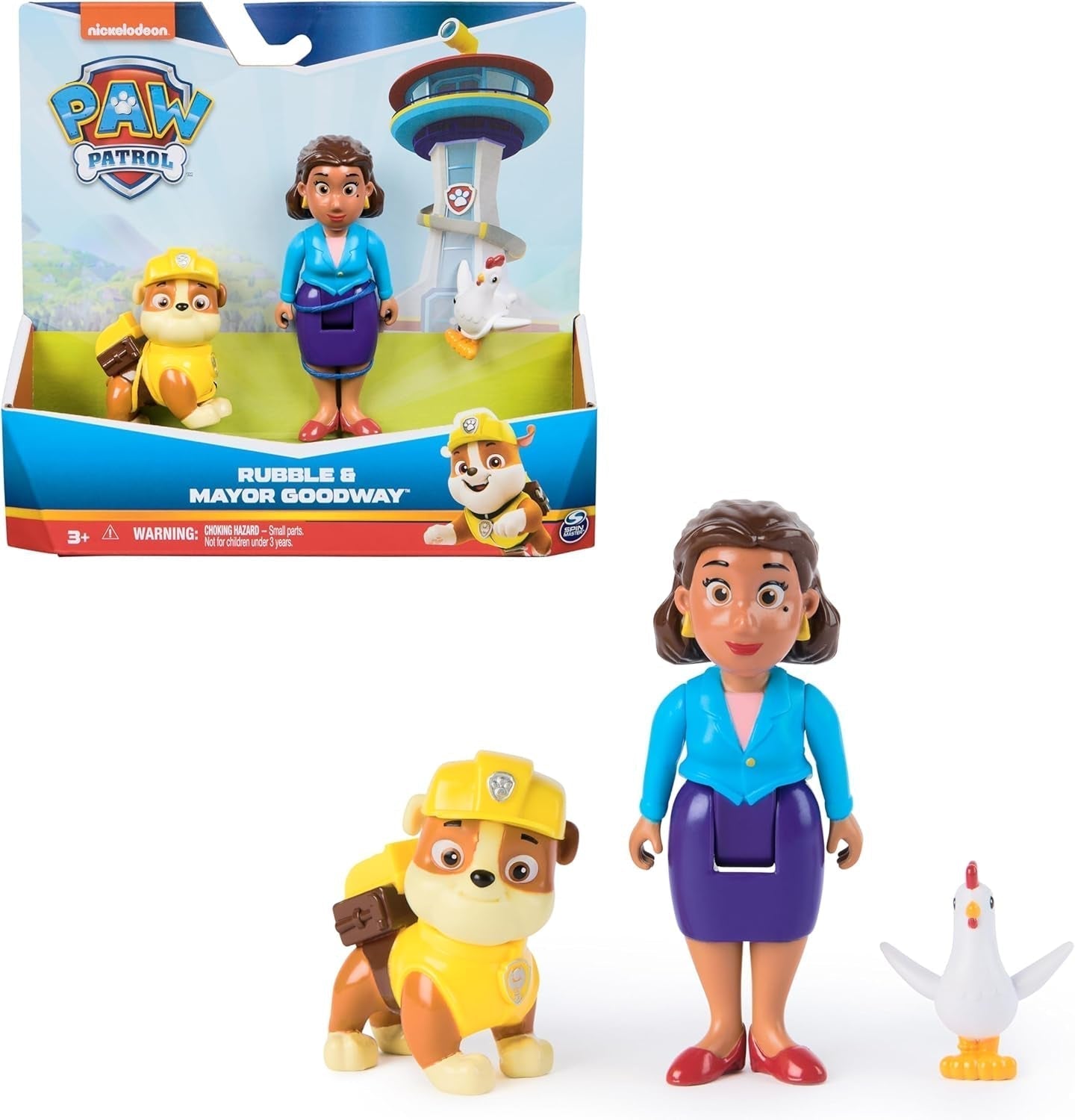 PAW PATROL Hero Pups - Set de figurine de acțiune cu 1 figurină de câine Chase, 1 figurină de pisică chaos și 1 figurină de primar know-it-all, jucărie potrivită pentru copii cu vârsta de peste 3 ani Action figures Naty Shop Rubble Primarul Gutherz