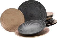 CreaTable, 13139, seria Catania, set de veselă cu 12 piese, set de farfurii din gresie, potrivit pentru mașina de spălat vase și cuptorul cu microunde, fabricat în Portugalia