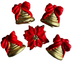 Set of 5 edible sugarpaste decorations, Christmas, bells with red bows Sugarpaste Decorations Naty Shop