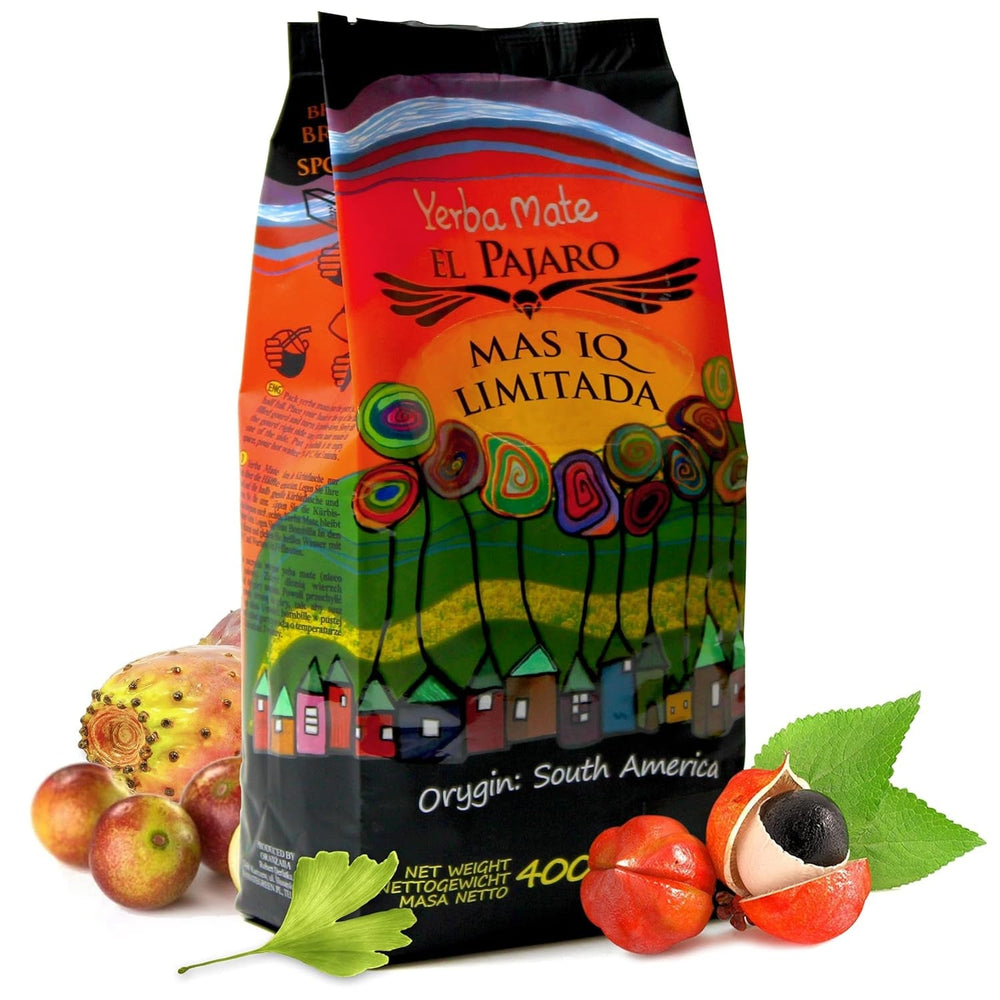 El Pajaro Mas IQ Limitada 400 g | Ceai mate paraguayan puternic | Cu frunze, crenguÈe Èi praf | Cu ginkgo biloba, guarana, camu camu, bacopa monnieri, cactus