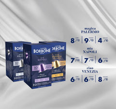 Caffè Borbone Verkostung Kit, 90 Aluminium-Kapseln: 30 Mia Napoli, 30 Ciao Venezia, 30 Magica Palermo, (3 x 30 Stück) – Kompatibel mit Kaffeemaschinen für den Hausgebrauch der Marke Nespresso®*