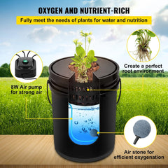 VEVOR DWC Hydroponic Grow System, Hydroponic Grow Systems, Deep Water Cultivation 4 20 Liter Buckets, DWC System with Air Pump, Air Stones and Water Level Indicator for Leafy Vegetables