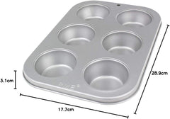 CSB108 6-Hole Non-Stick Carbon Steel Muffin Pan, Stainless Steel, Silver, 28.9 X 17.7 X 3.1cm Baking Pans & Trays Naty Shop