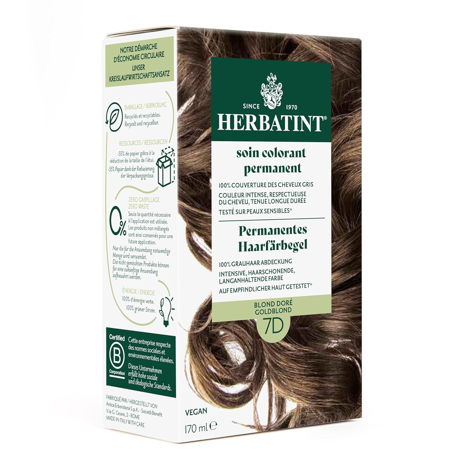 Gel pentru vopsirea permanentă a părului 6N blond închis - 170 ml I Fără amoniac, acoperire 100% a părului gri I Testat pe piele sensibilă, cu 8 extracte de plante