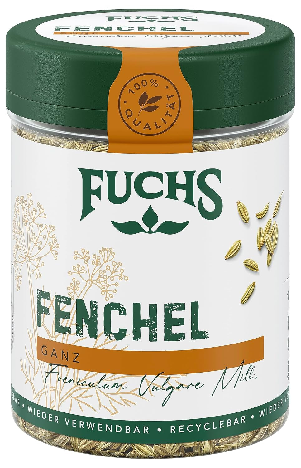 Fuchs Gewürze - Fennel ganz - sweet-würziges Aroma für Obstsalate, Oat-Meals oder Curries - natural ingredients - 45 g in wiederverwendbarer, recyclebarer Dose