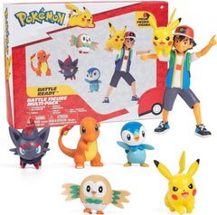 Pokémon Battle Ready! 6 Piece Figure Set - 11.4 Cm Ash & Launching Pikachu, 5.1 Cm Charmander, Rowlet, Piplup, Zorua - Officially Licensed - Easter Gift for Kids, Boys, Girls Action Figures Naty Shop Default Title