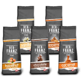 Der-Franz Kaffee Pack, ganze Bohne, aromatisiert, 5 x 500 g (1 x Haselnuss, 1 x Vanille, 1 x Schokolade, 1 x Zimt, 1 x Karamell)