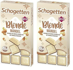 Schogetten Blonde Almond | White chocolate with caramel and almond pieces | 100 g | Conveniently Portioned (Pack of 2)