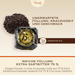 Venchi - Cuburi Chocoviar 75% - Praline cu umplutură "Cuor di Cacao", ciocolată neagră extra și granule Chocoviar 75% - pachet vrac de 1 kg - Vegan - Fără gluten