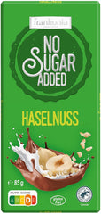 frankonia CHOCOLATE WITHOUT ADDED SUGAR Chocolate with hazelnuts, gluten-free, 85 g