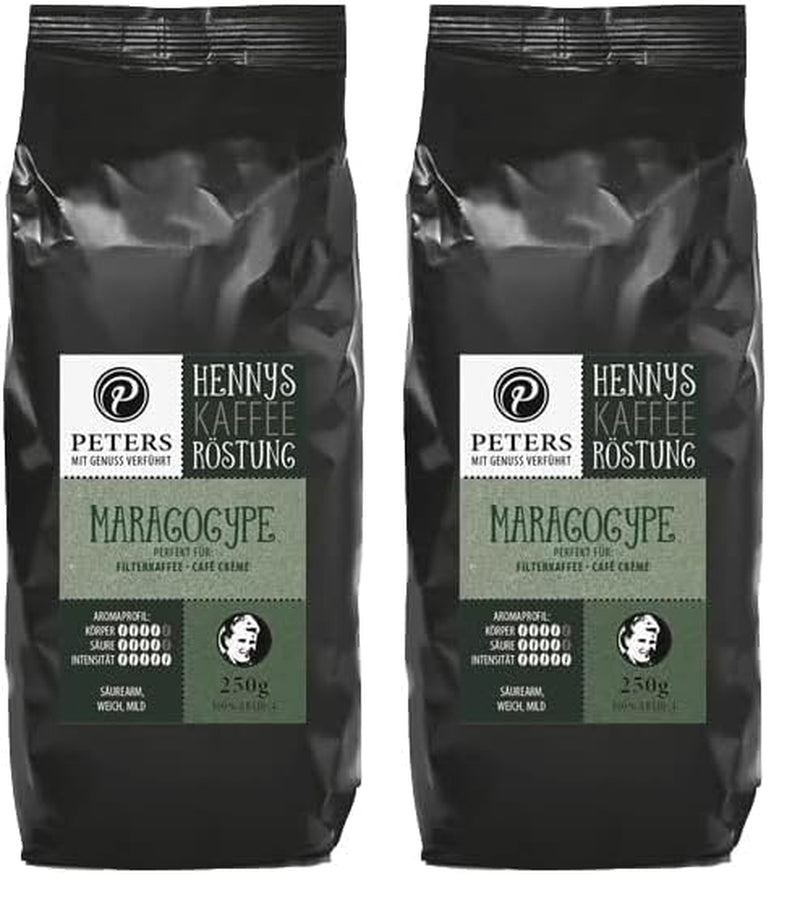 Peters, Boabe de cafea Arabica, Ideal pentru mașini complet automate Cafea Naty Shop 2 x 250 grame Maragogype