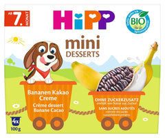 HiPP Mini Dessert Organic Banana and Cocoa Cream (pack of 6 x 4 x 100g), from 7 months, in practical cups, without added sugar, of the best organic quality