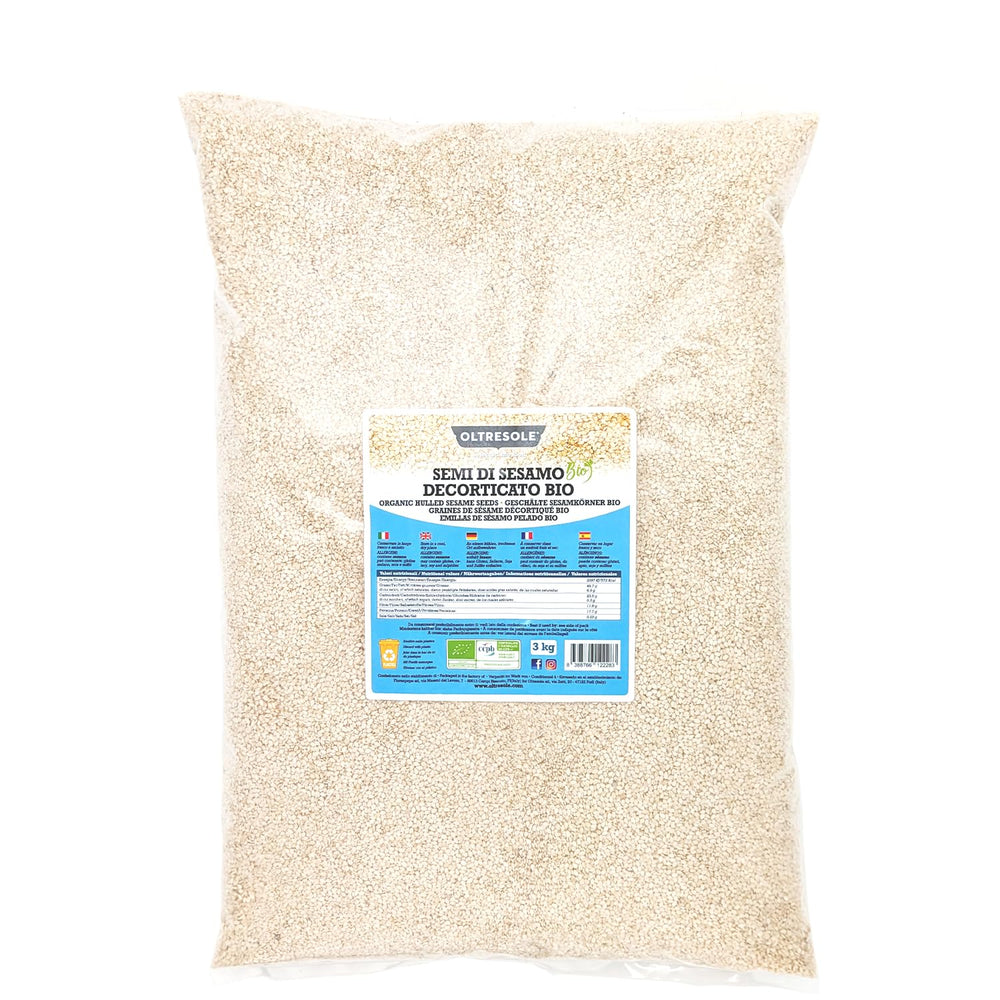 Organic Sesame Seeds 3kg, Raw Organic Oilseeds, White Sesame, Naturally Hulled, Unroasted, Source of Calcium and Iron, Economy Package