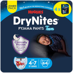 DryNites Absorbent Overnight Bedwetting Diapers for Boys 4-7 Years (17-30kg), Jumbo Monthly Pack, 64 Count